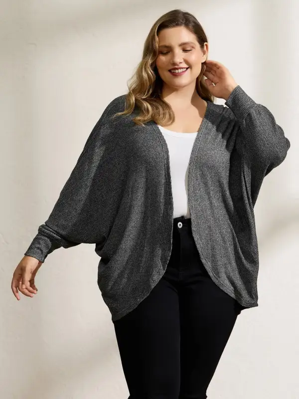 Stretchy Curvy Hem Open-Front Cardigan