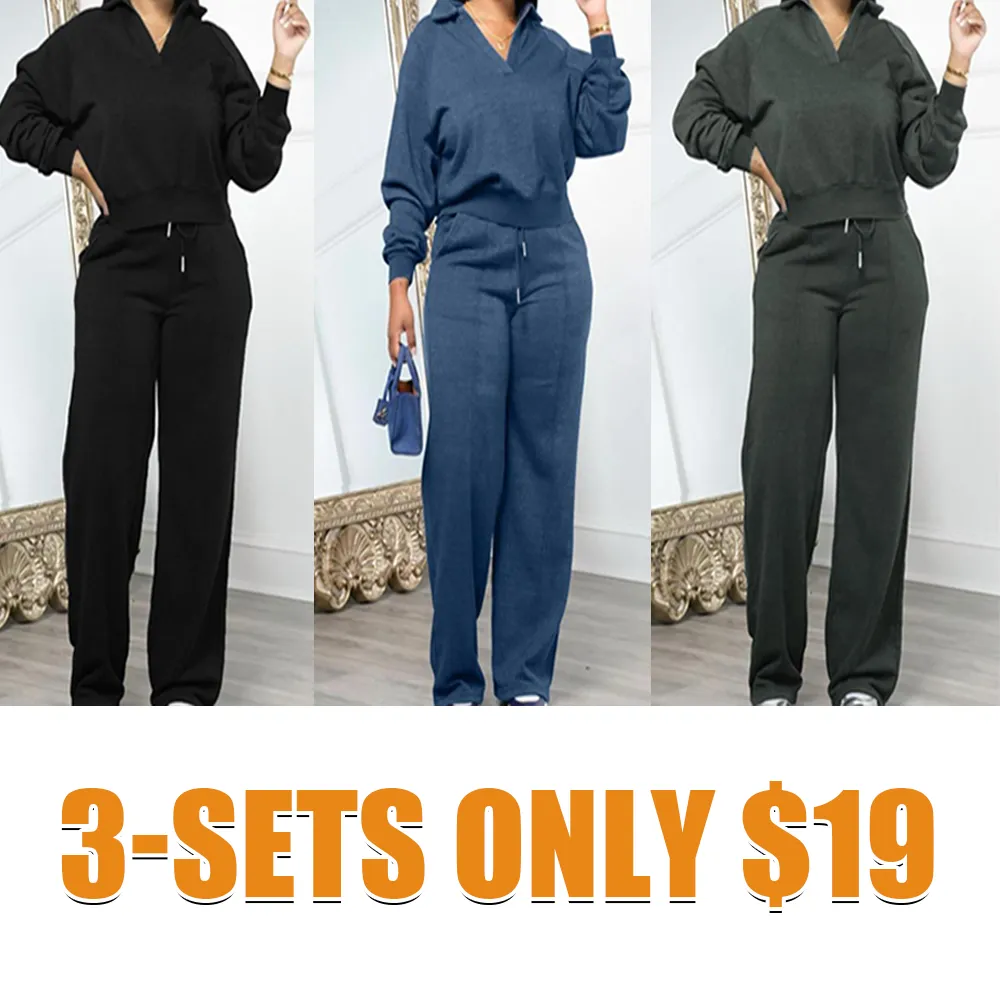 Women's Solid Long Sleeve Sweatshirt & Drawstring Waist Pants Set, Casual Fashion Cozy Two-piece Outfits