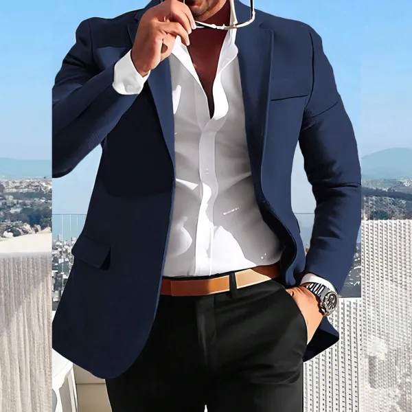 Men's Plain One Button Flap Pocket Notch Lapel Blazer