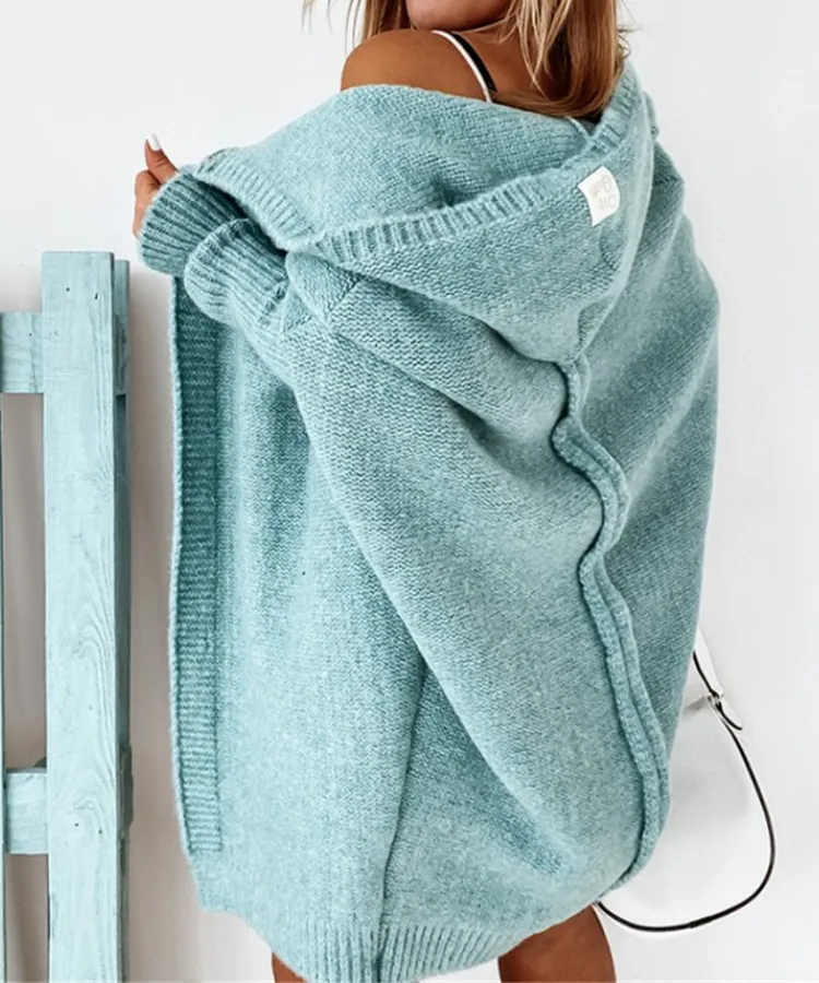 Hooded Sweater Bat-Shaped Soft Loose Back Patchwork Sweater