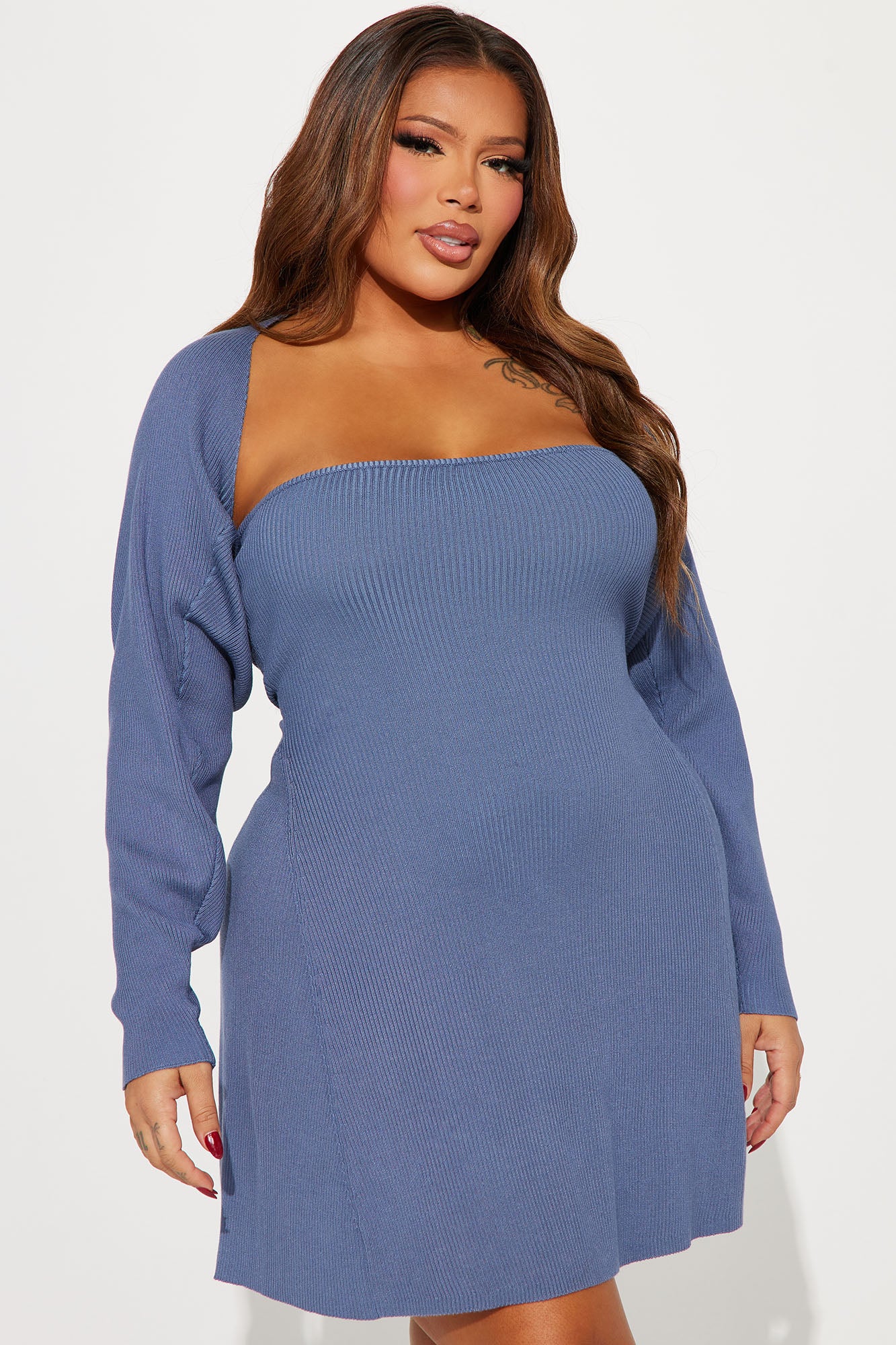 Kara Sweater Mini Dress Set - Blue
