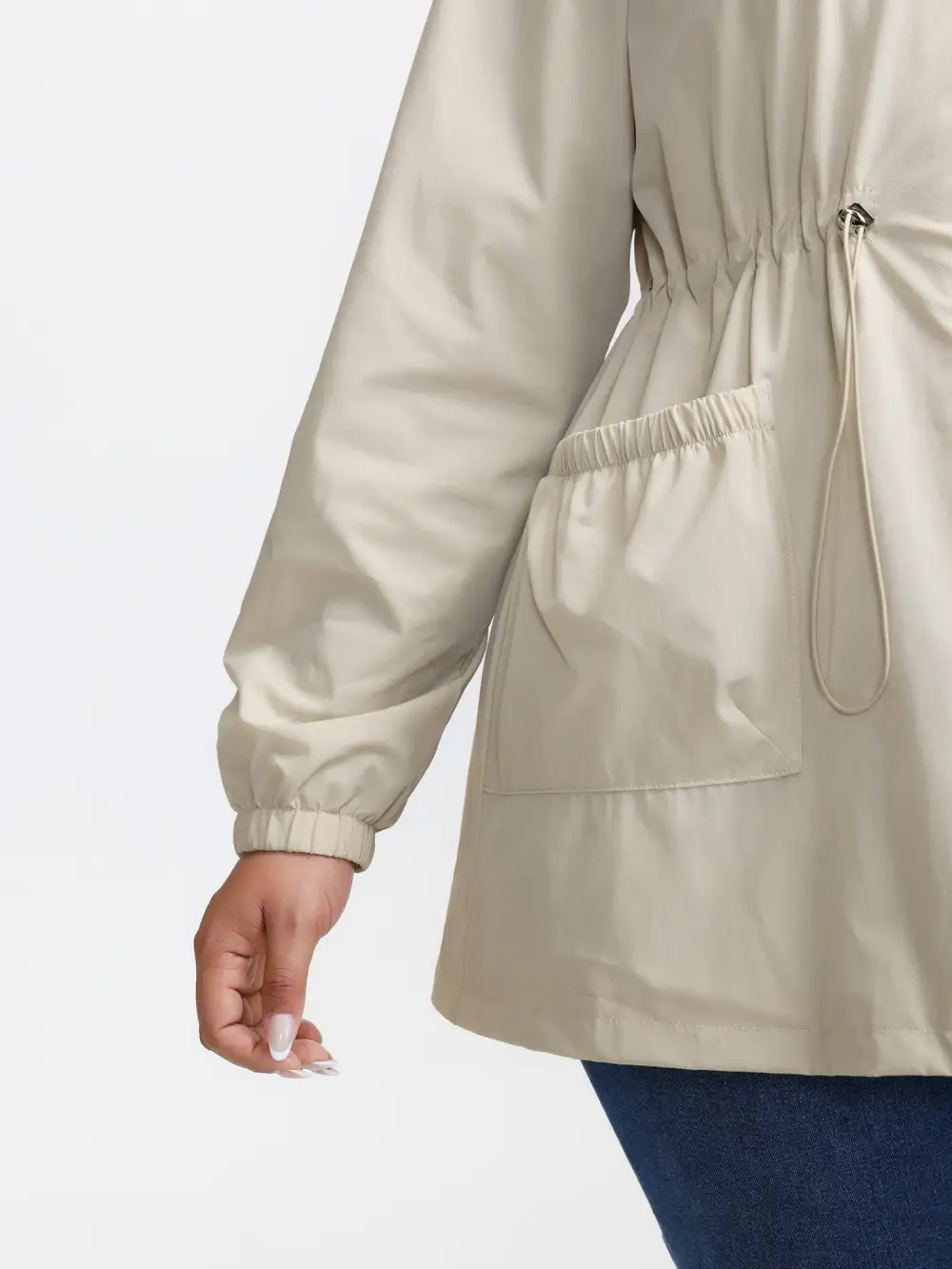 Drawstring Waist Pockets Hooded Coat