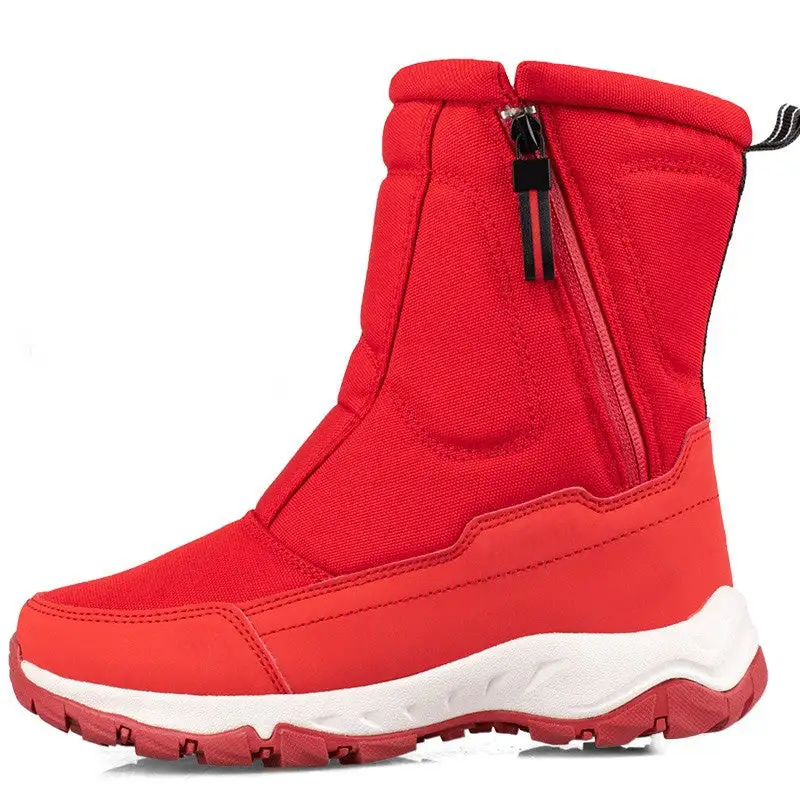 Thickened men's snow boots with plush insulation, anti slip and waterproof women's short sleeved couples' large cotton shoes