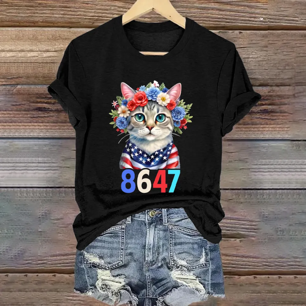 8647 Floral Retro 86 47 Cat Lovers T-Shirt