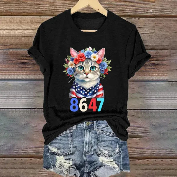 8647 Floral Retro 86 47 Cat Lovers T-Shirt