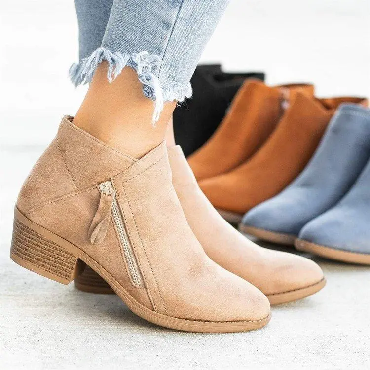 Casual Chunky Heel Zipper Short Boots