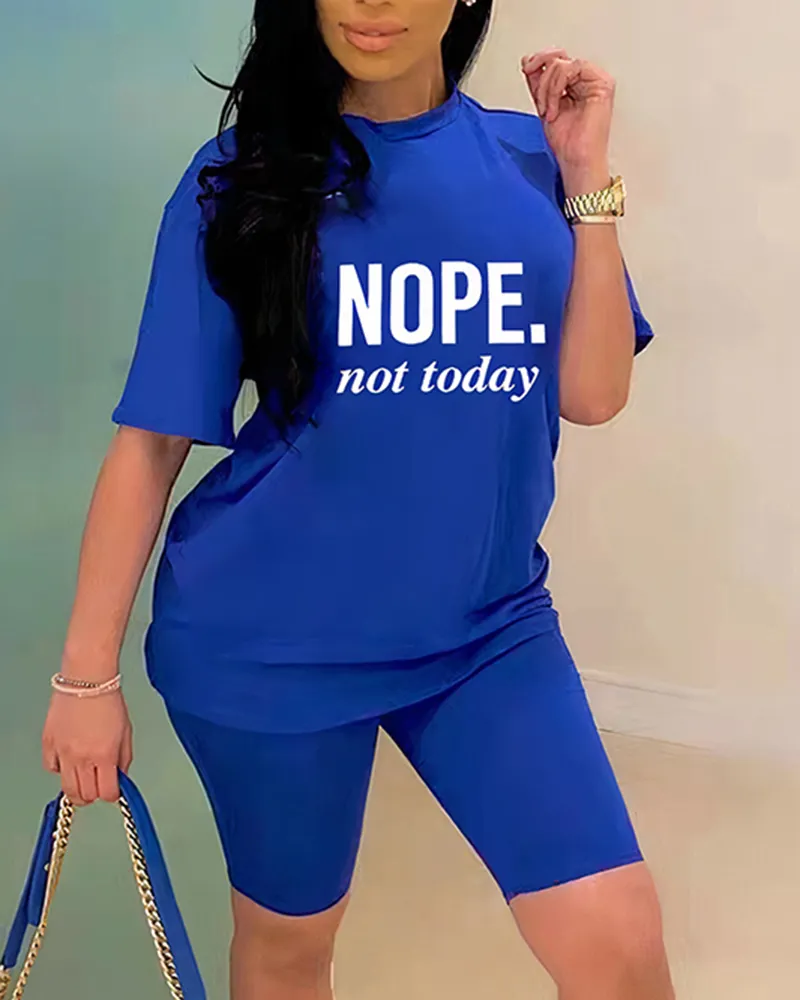 Letter Print Short Sleeve T-Shirt & Shorts Set