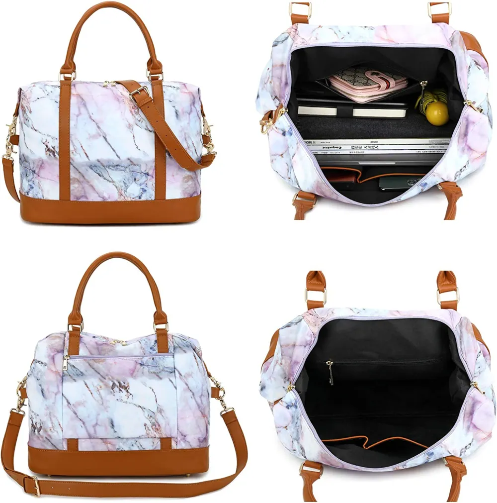 Ladies Canvas Weekender Bag Overnight Carry-on Tote Duffel in Trolley Handle