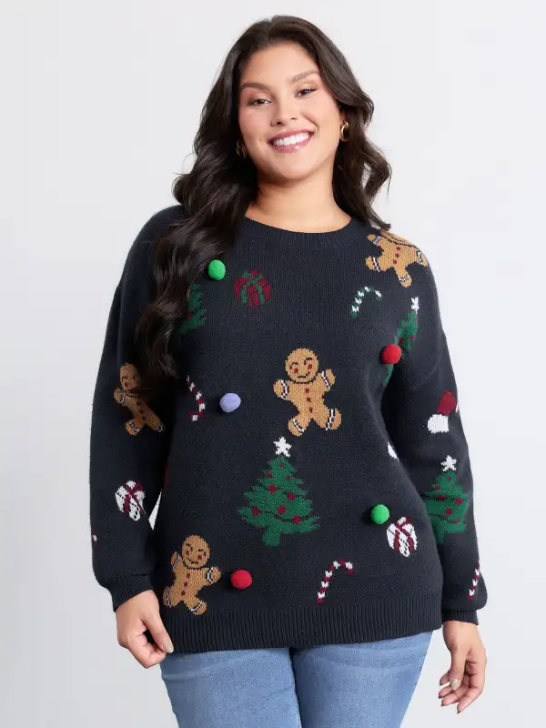 3D Holiday Pattern Jacquard Pullover