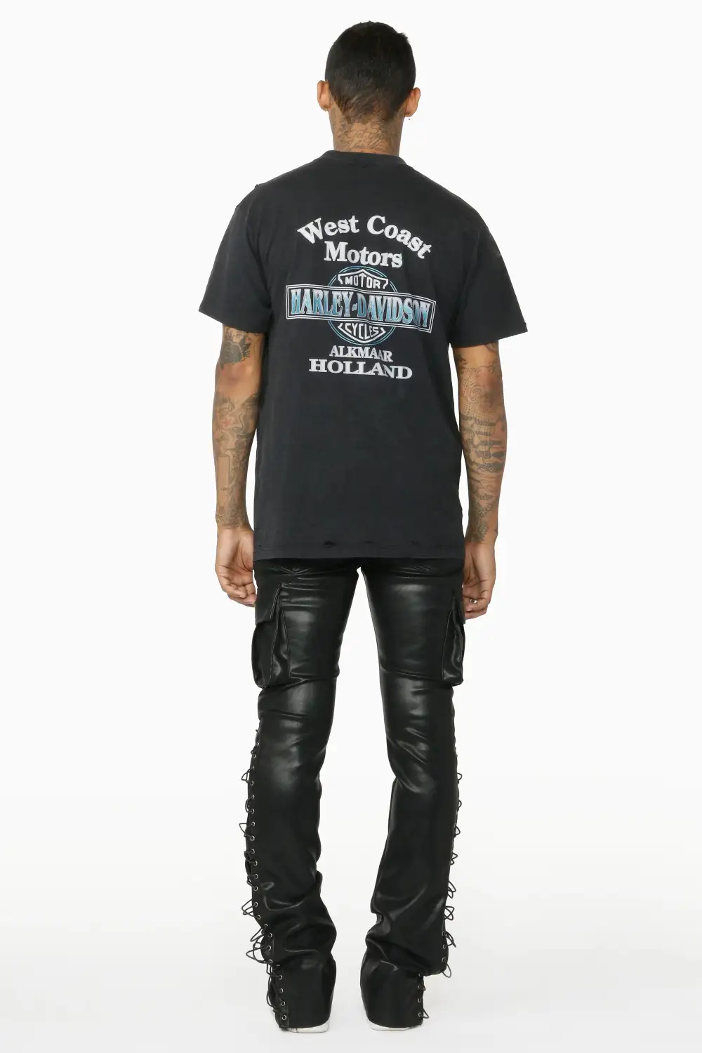 Honor Black Faux Leather Stacked Flare Jean