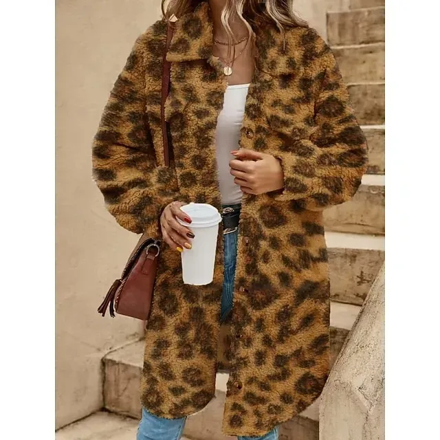 Women's Sherpa Jacket Comfortable Breathable Pocket Buttons Casual Plain Vacation Street Casual Daily Wear Single Breasted Long Turndown Loose Fit Long Sleeve Outerwear Black White Red Spring Fall