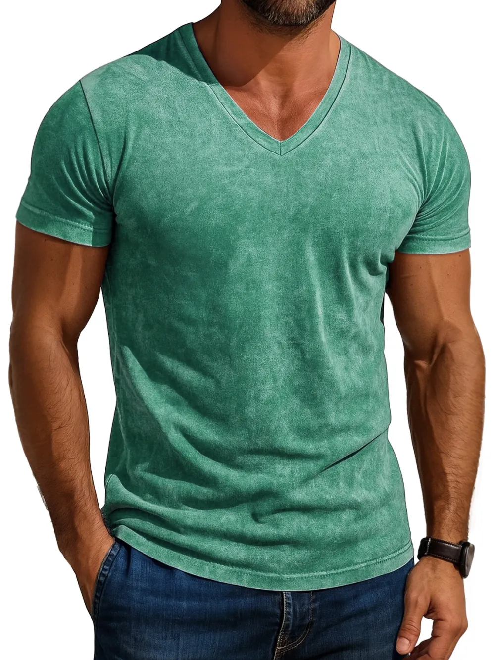 Men's Daily Retro V-neck Casual Simple Short-sleeved T-shirt