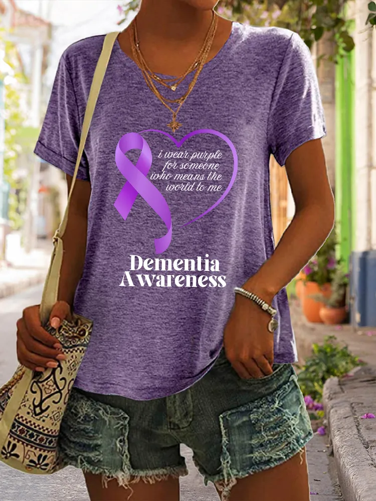 Women'S I Wear Purple For Someone Who Means The World To Me Dementia Awareness Short-Sleeved T-Shirt