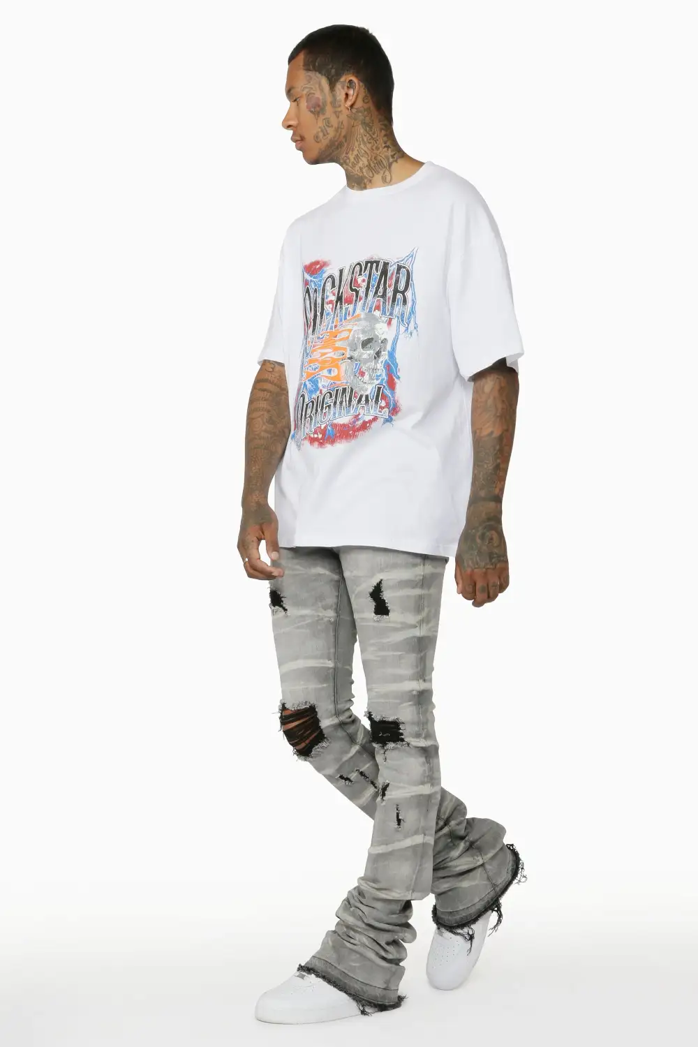 Sniper Light Grey Super Stacked Flare Jean