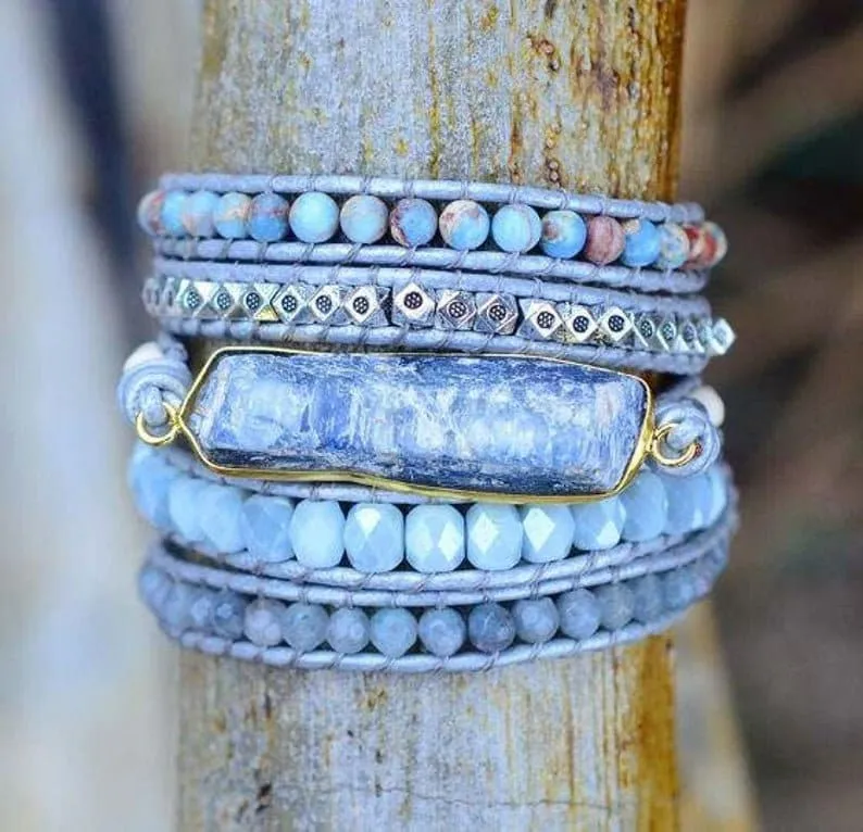 Natural Topaz Gemstone Bracelet-Healing Blue Topaz Bracelet-Meditation Spiritual Balance Inspiration Energy Bracelet Mental Health Gift