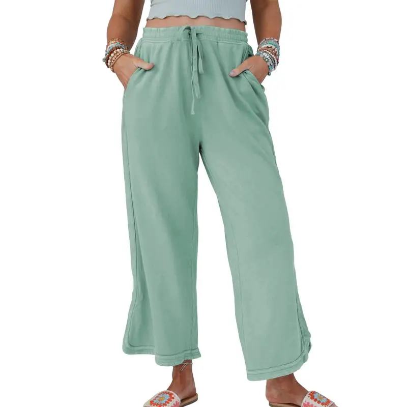 Women's High Waist Wide Leg Sweatpants – Acid Wash Baggy Palazzo Pants with Pockets