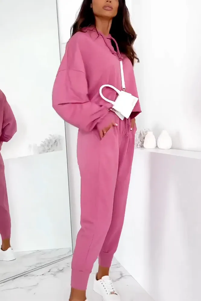 Women's Solid Color V-neck Hoodies & Pants Two Piece Set