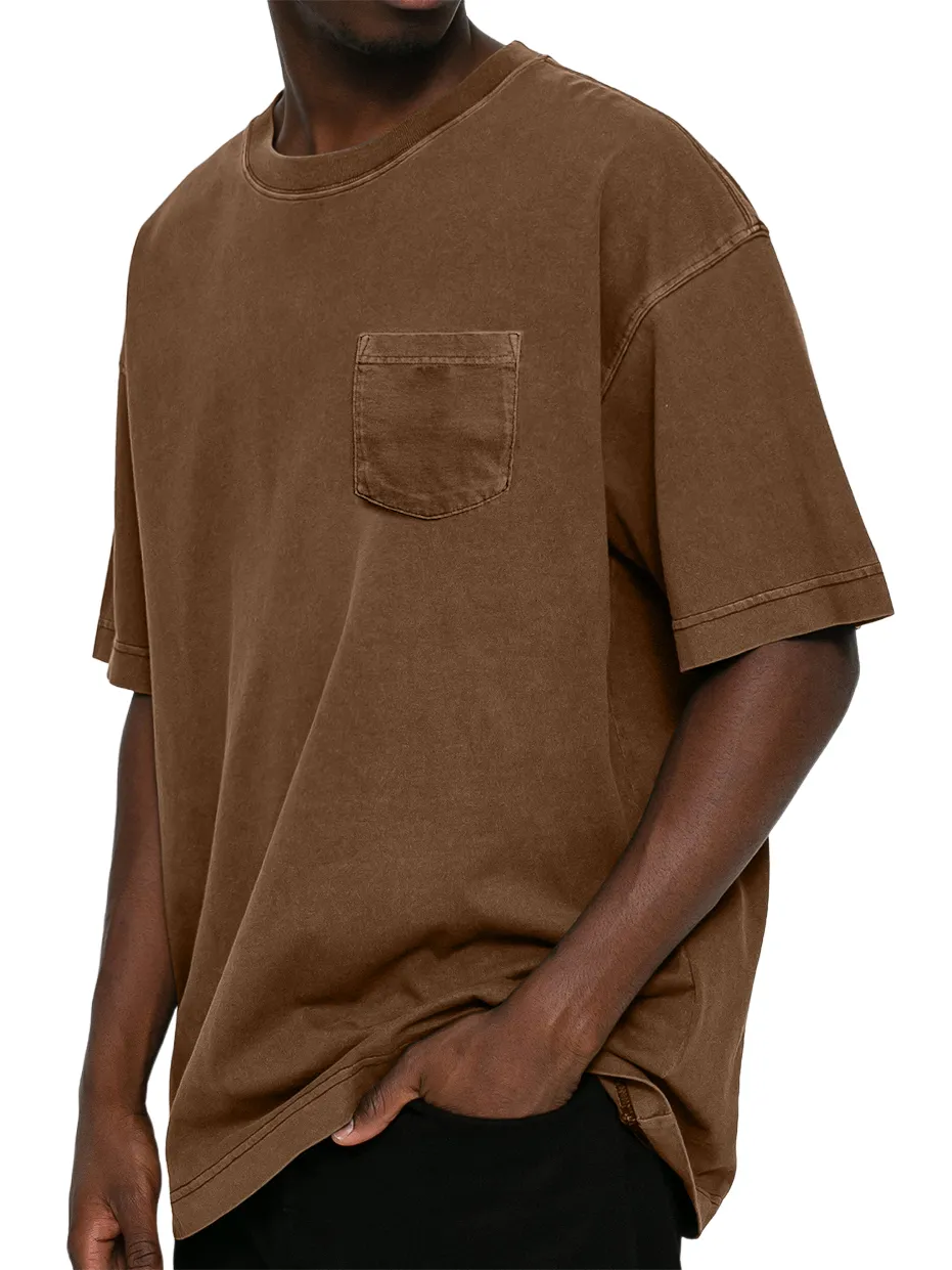 Men's Retro Distressed Washed Pocket Short-sleeved T-shirt