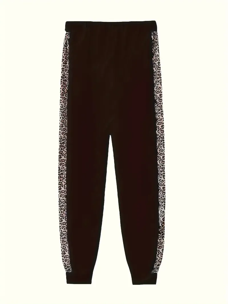 leopard Print Chic Two-piece Outfit Set - Stylish Zip Hoodie & Drawstring Joggers - Casual Everyday Wear for Women