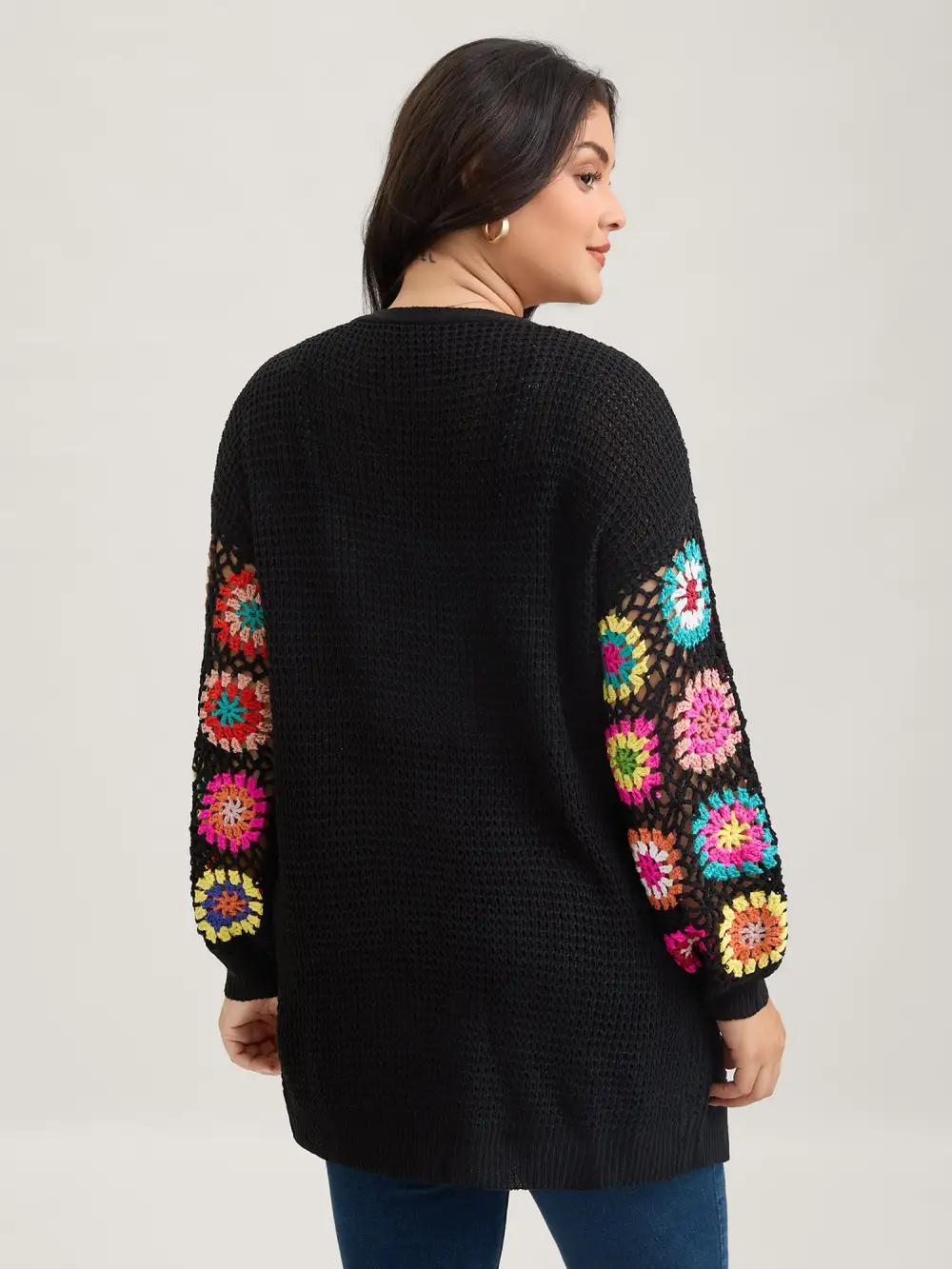 Crochet Floral Drop Shoulder Cut Out Cardigan