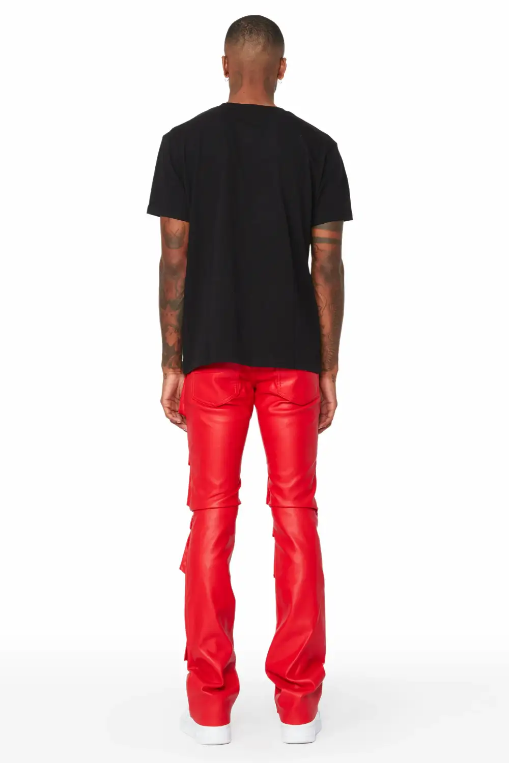 Remi Red Faux Leather Stacked Flare Jean