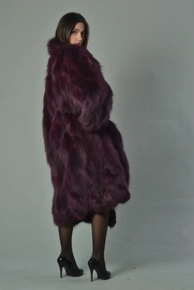 Fox fur coat fox collar full length women's