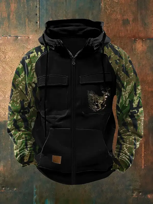 Men's Retro Casual Camouflage Elk Contrast Color Jacket