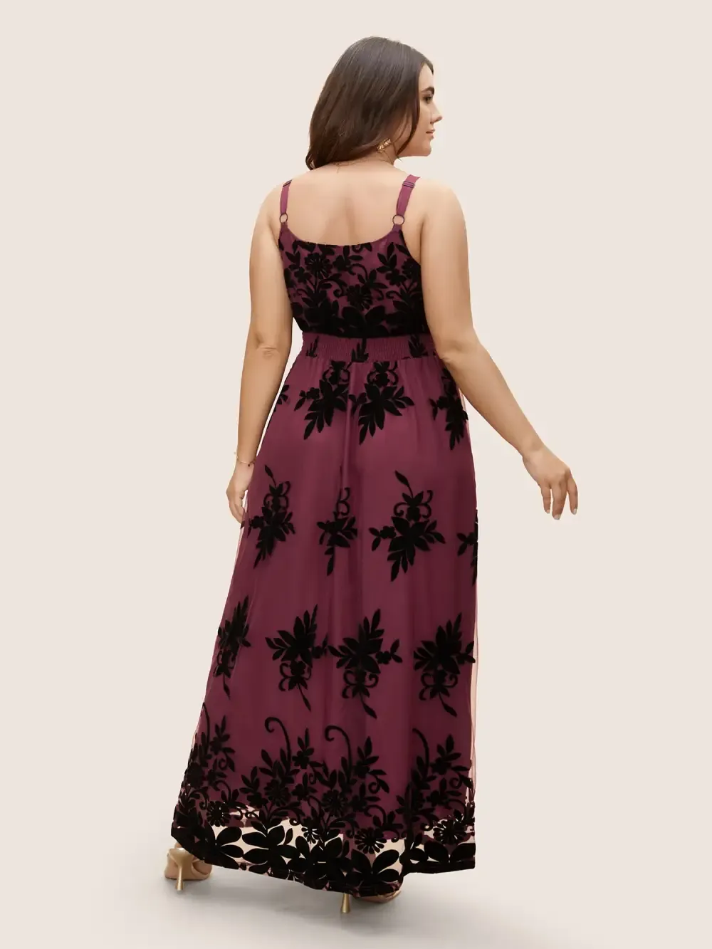 Floral Flocked Tulle Split Hem Dress