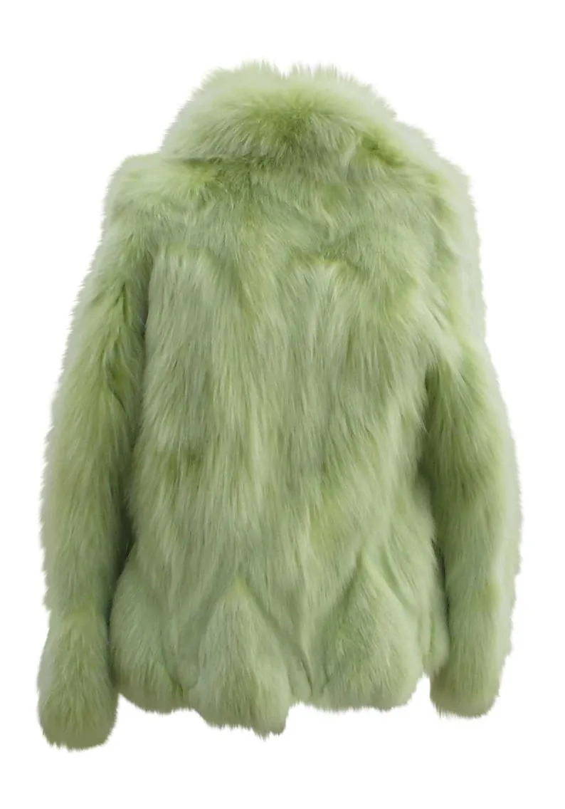 Green Lime Fur Waist Length Jacket