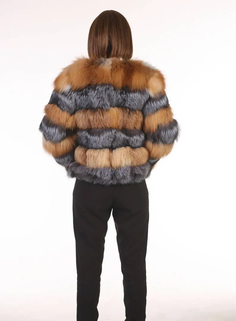 Red and Silver Fox Fur  Jacket