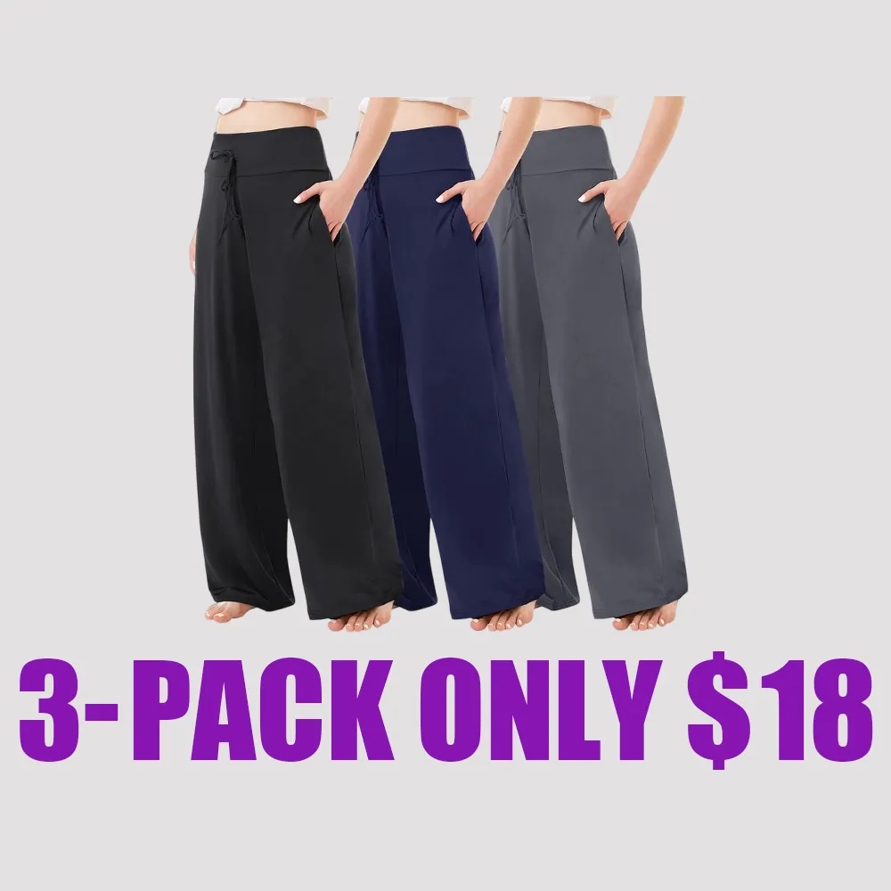 3 Pack Plus Size Women's Pajama Pants, Soft Comfy Casual Yoga Wide Leg Sweatpants, Perfect for Vacation, Daily Wear and Office