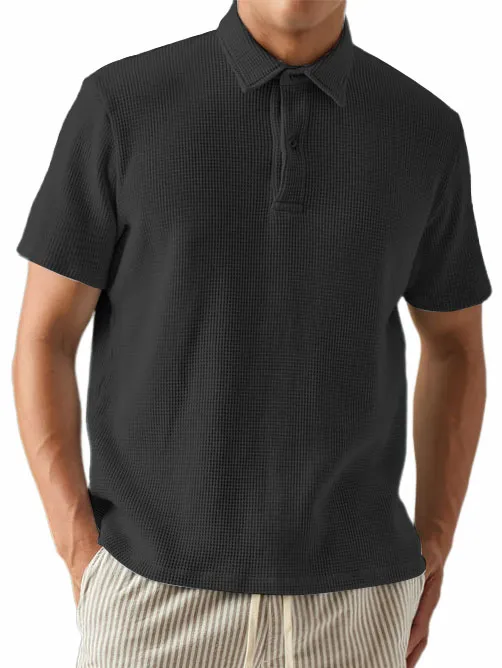 Men's Waffle Fabric Fashionable And Simple Casual Polo Top