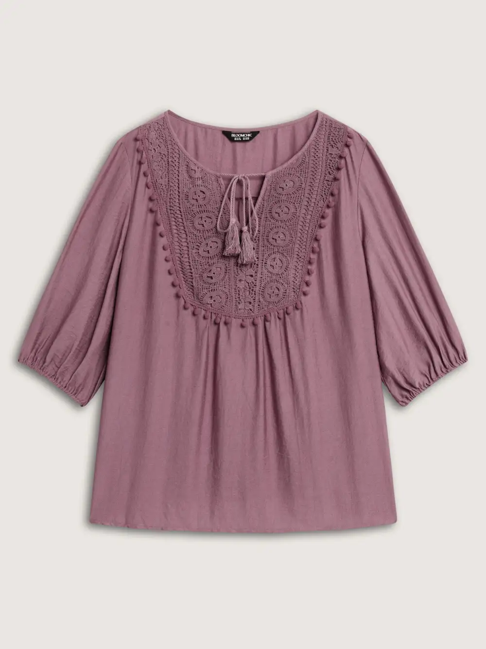 Lace Neck Tie Flowy Solid Blouse