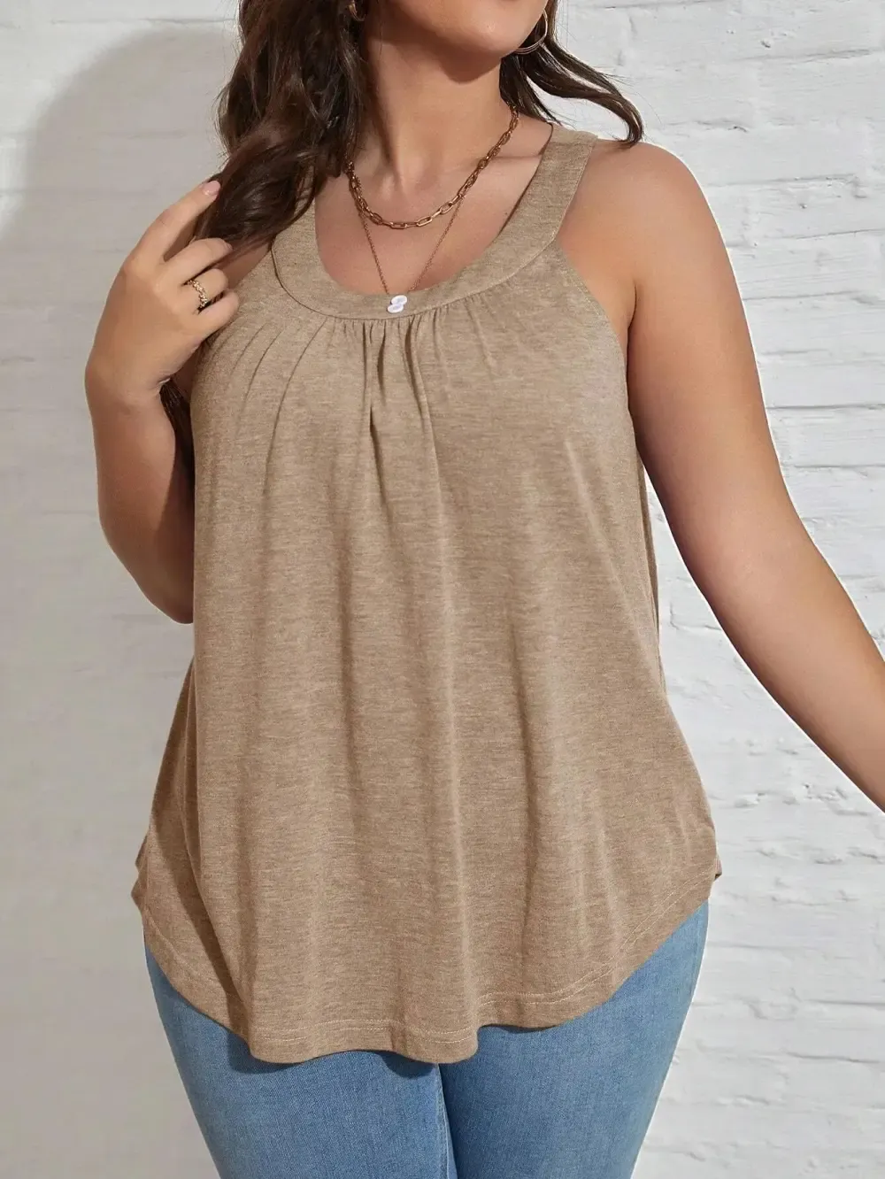 Round Neck Pleated Loose Casual Tank Top