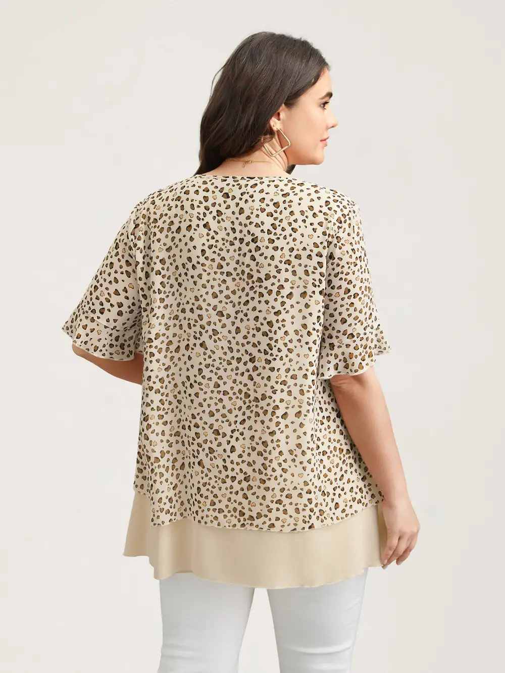 Polka Dot Print Ruffled V-Neck Layered Shirt