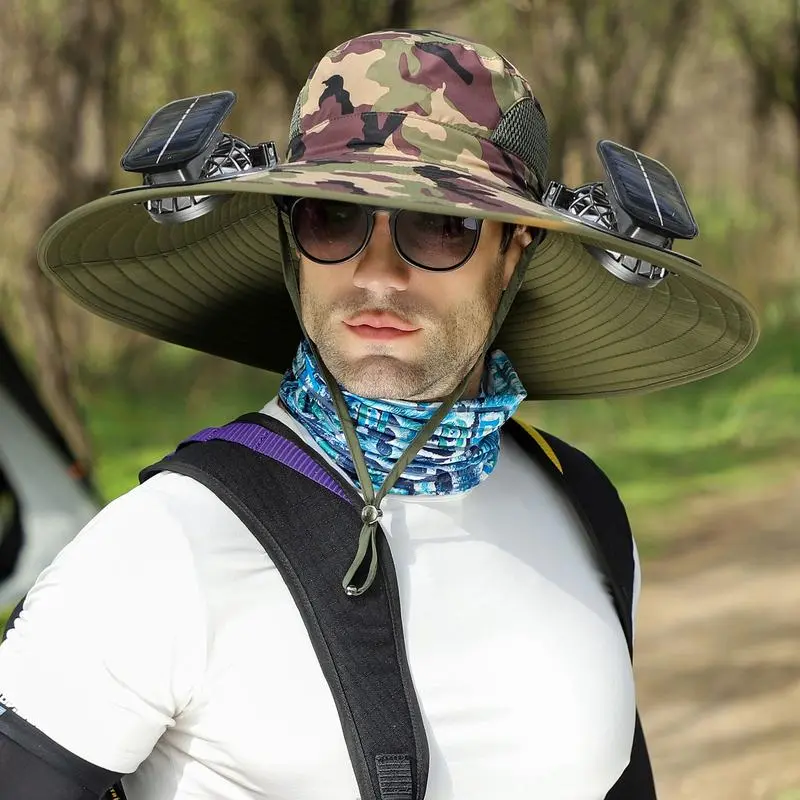 2025 New Solar Fan Outdoor Fishing Hat-Solar Sun Protection Sun Hat with Fan Solar Fan Hat Dual Power Supply Fan Outdoor Fan