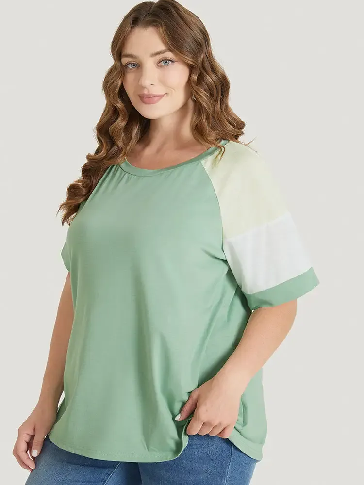 Colorblock Contrast Crew Neck Raglan Sleeve T-shirt