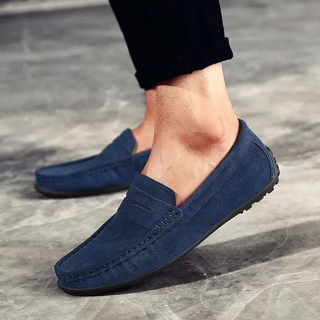 Men's Loafers & Slip-Ons Suede Shoes Comfort Shoes Driving Loafers Casual Outdoor Daily Suede Black Navy Blue Khaki Spring Summer