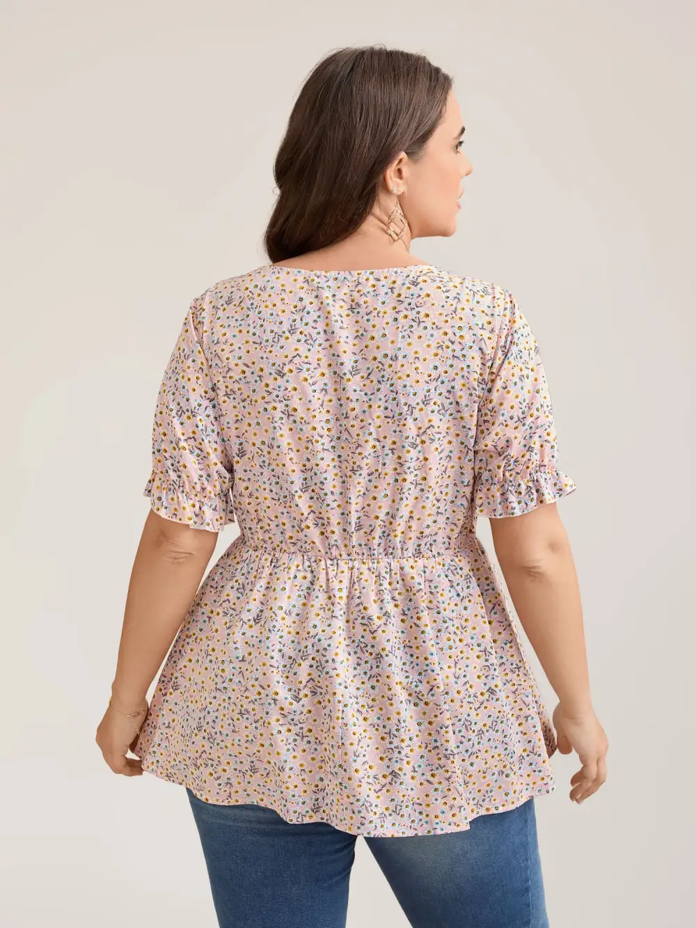 Floral Print Shirred Bodice Peplum Top