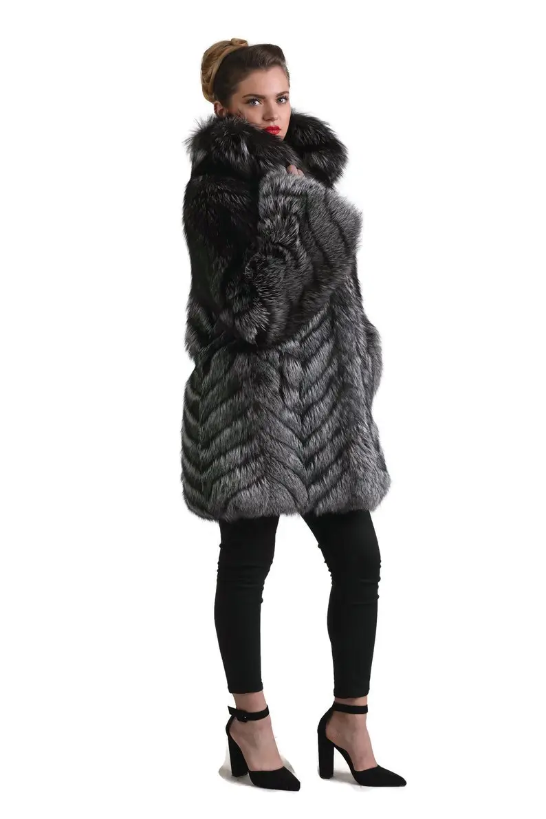 Silver Fox Fur Chevron Jacket