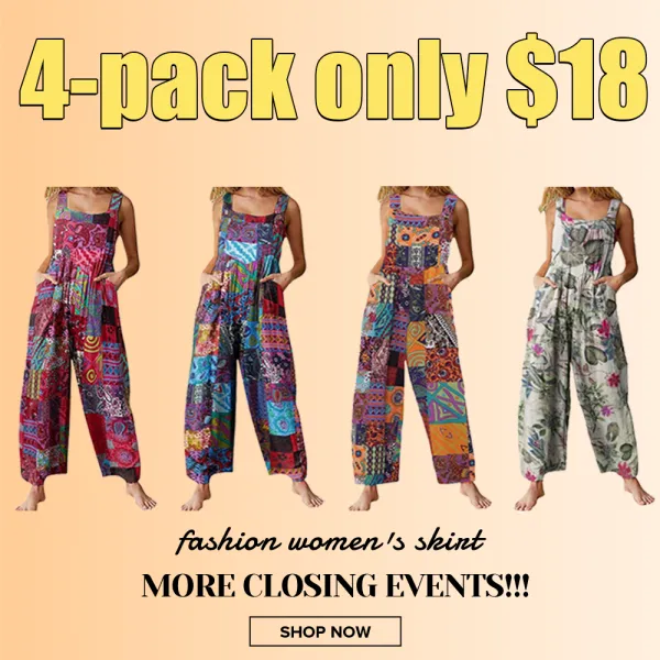 Women’s Boho Patchwork Jumpsuit-Floral Print, Dual Pockets, Wide-Leg Fit