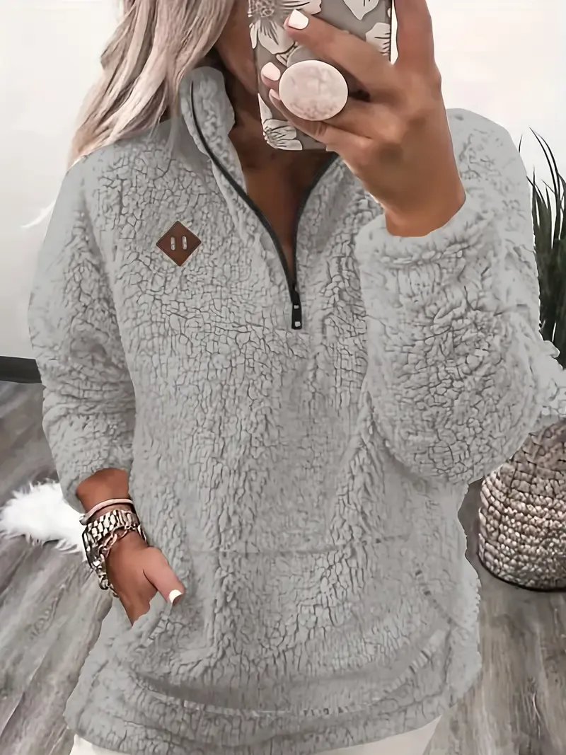 Women'S Shearling Fleece Zippered Sweatshirt
