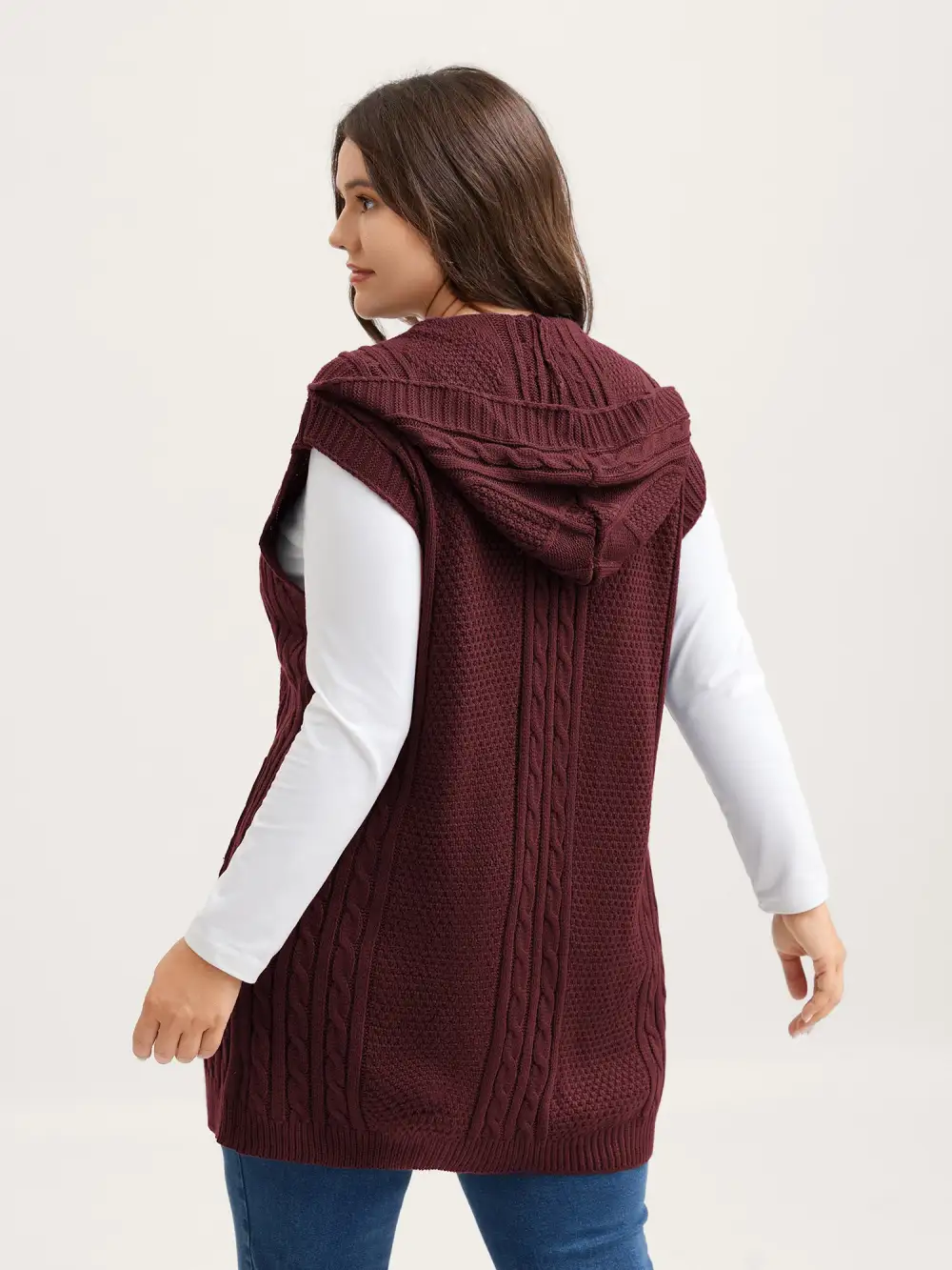 Twisted Hooded Sleeveless Knit Cardigan