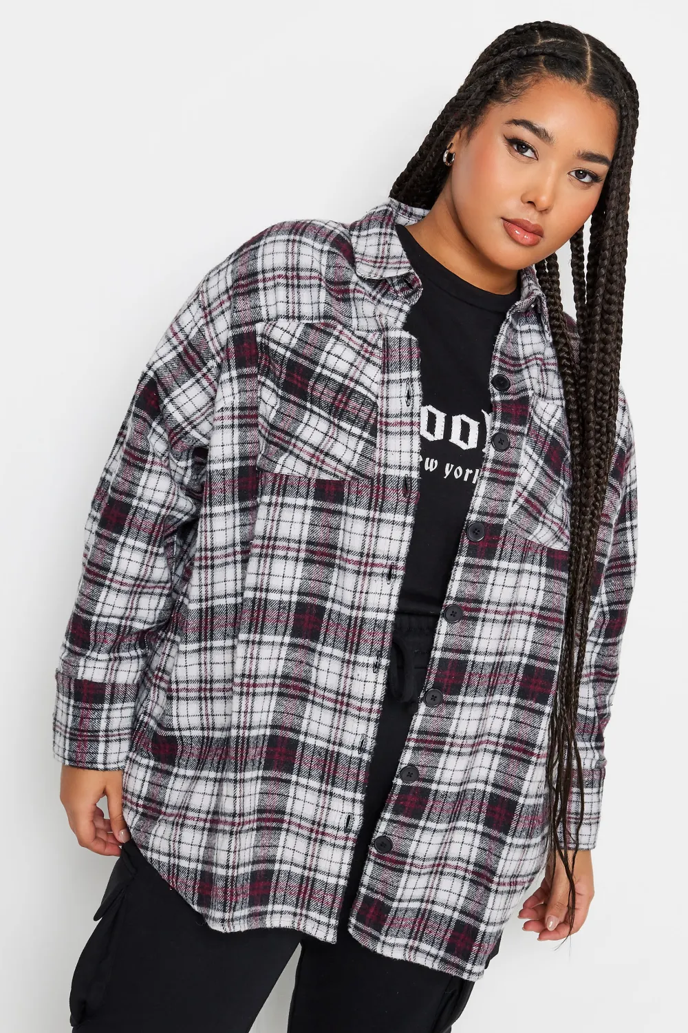 LIMITED COLLECTION Curve White & Red Check Print Shacket