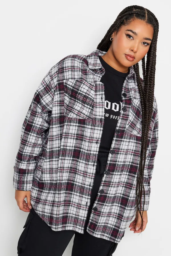 LIMITED COLLECTION Curve White & Red Check Print Shacket