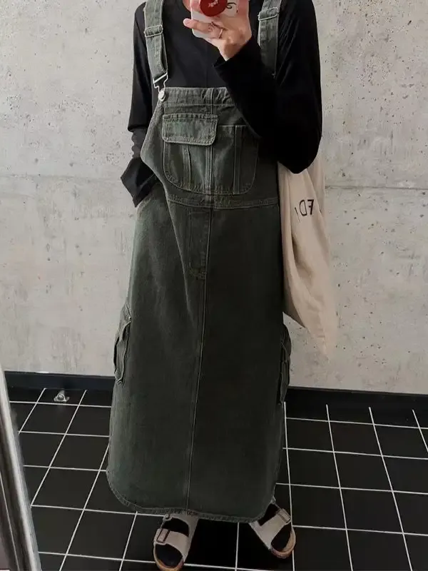 Vintage-Inspired Cargo Overall Dress
