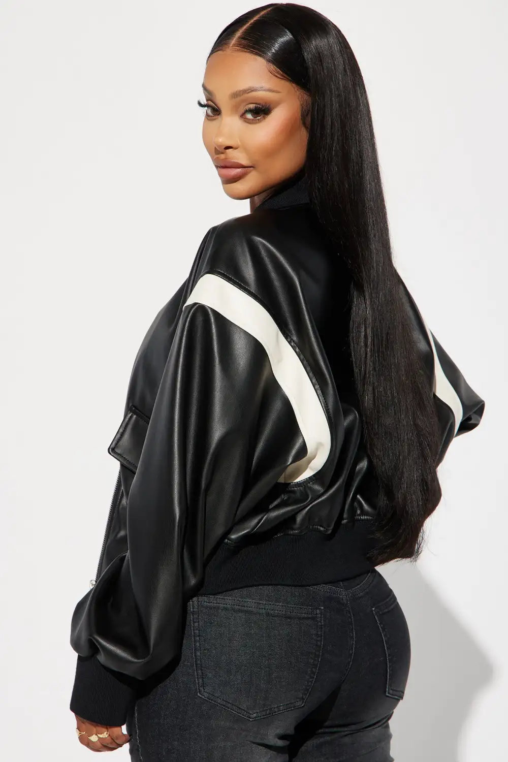 So Starstruck Faux Leather Bomber Jacket - Black