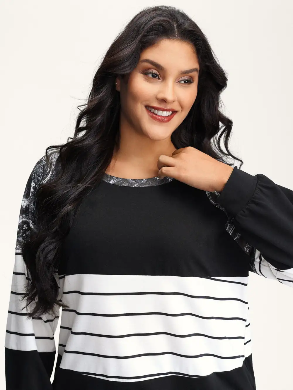 Supersoft Colorblock Paisley Print Sweatshirt