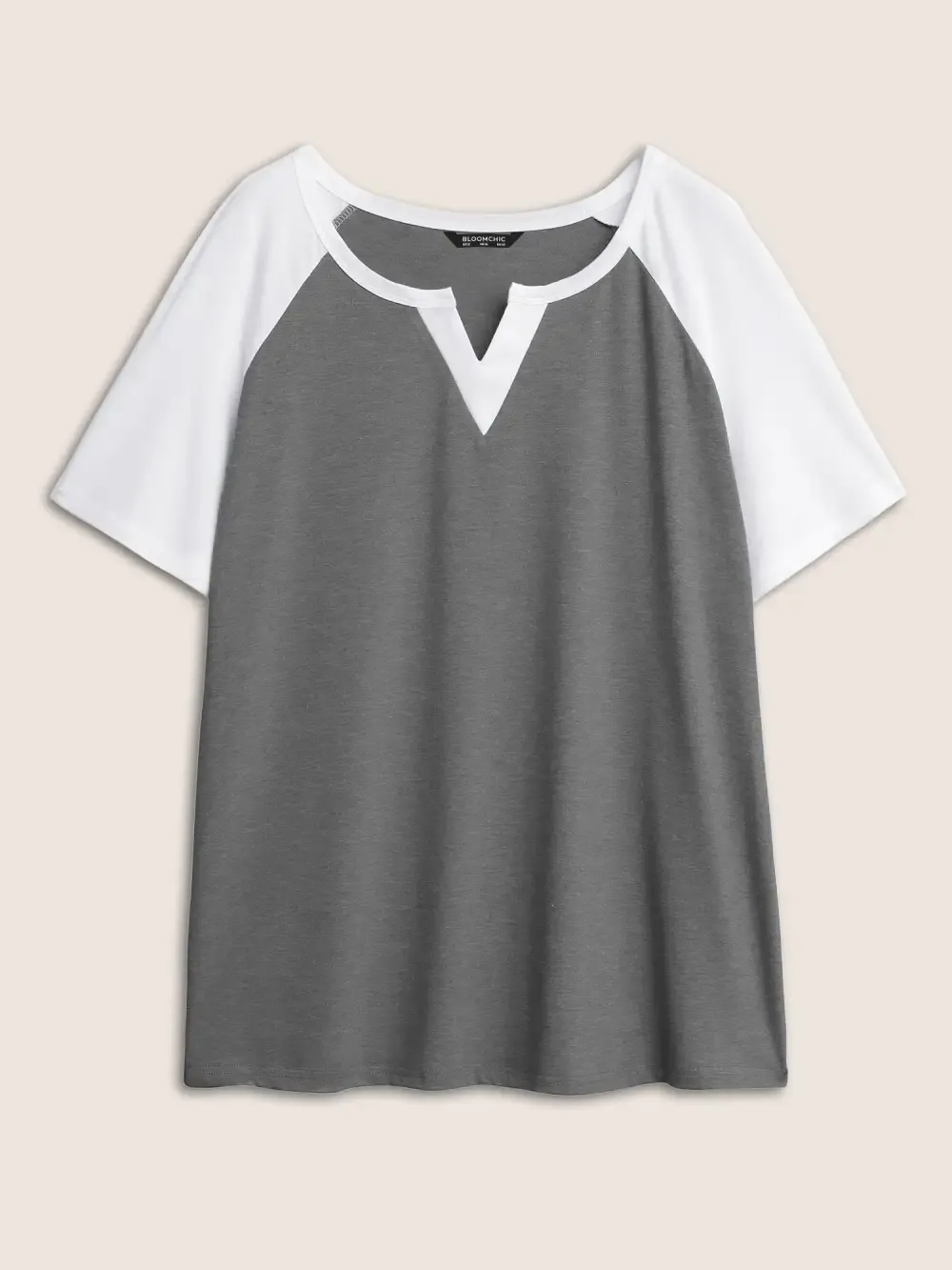 Colorblock Contrast Notched Raglan Sleeve T-Shirt