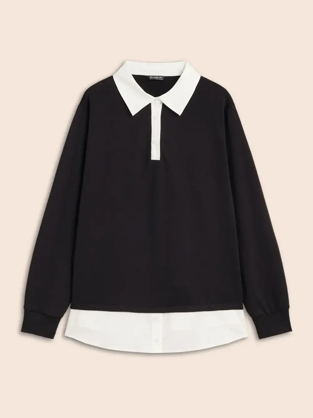 2-In-1 Shirt Collar Contrast Patchwork Sweatshirt